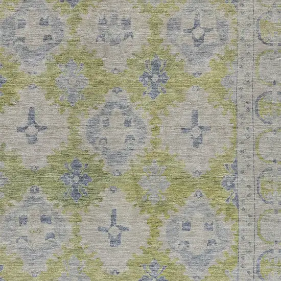 Artichoke Green And Blue Damask Washable Indoor Outdoor Area Rug Photo 7