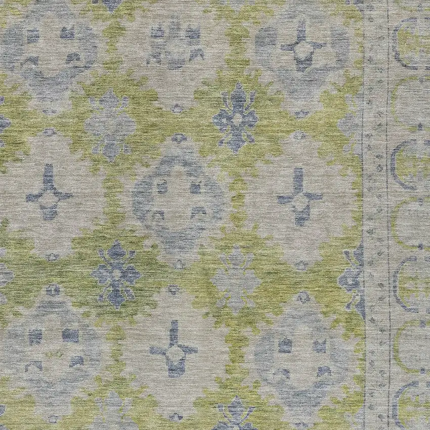 Artichoke Green And Blue Damask Washable Indoor Outdoor Area Rug Photo 7