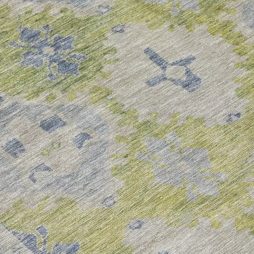 Artichoke Green And Blue Damask Washable Indoor Outdoor Area Rug Photo 6