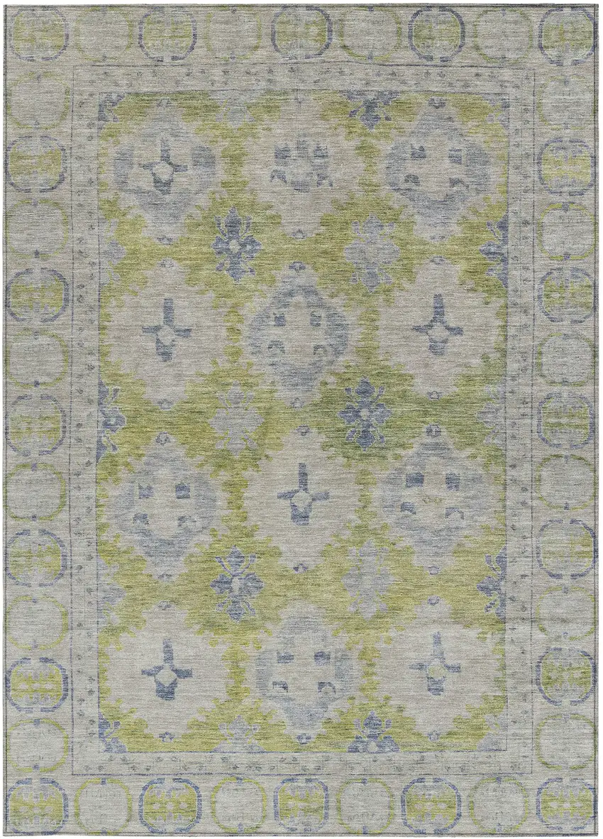 Artichoke Green And Blue Damask Washable Indoor Outdoor Area Rug Photo 4