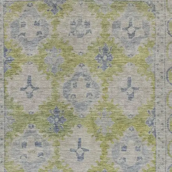Artichoke Green And Blue Damask Washable Indoor Outdoor Area Rug Photo 3