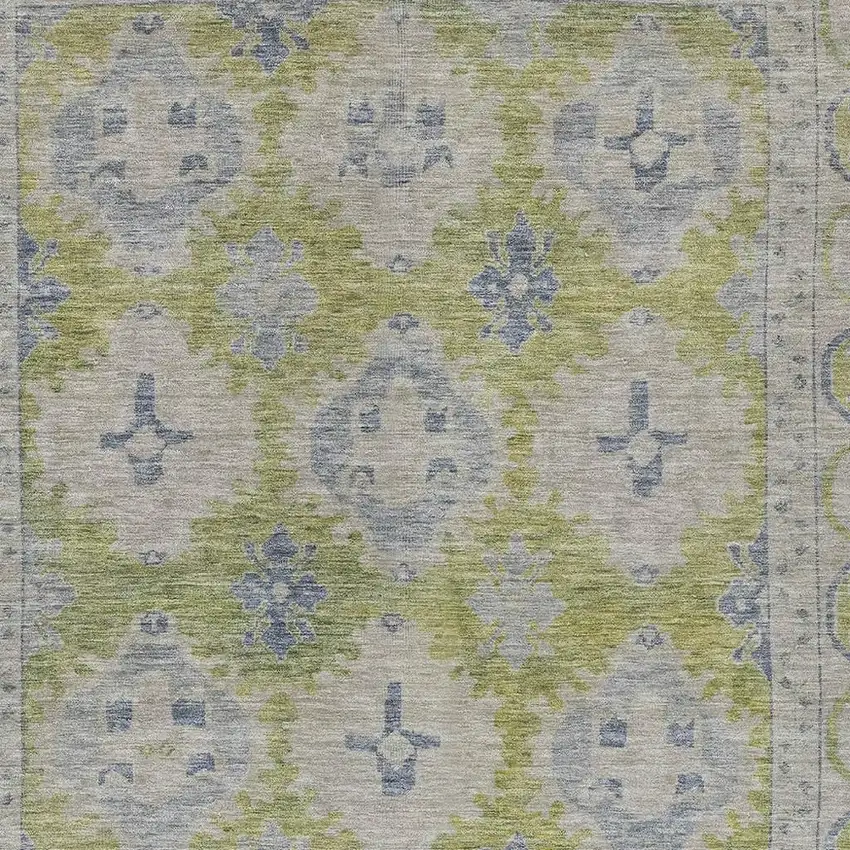 Artichoke Green And Blue Damask Washable Indoor Outdoor Area Rug Photo 3