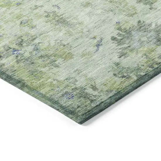 Artichoke Green And Blue Floral Washable Indoor Outdoor Area Rug Photo 7