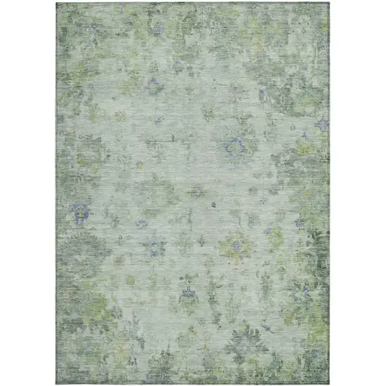 Artichoke Green And Blue Floral Washable Indoor Outdoor Area Rug Photo 5