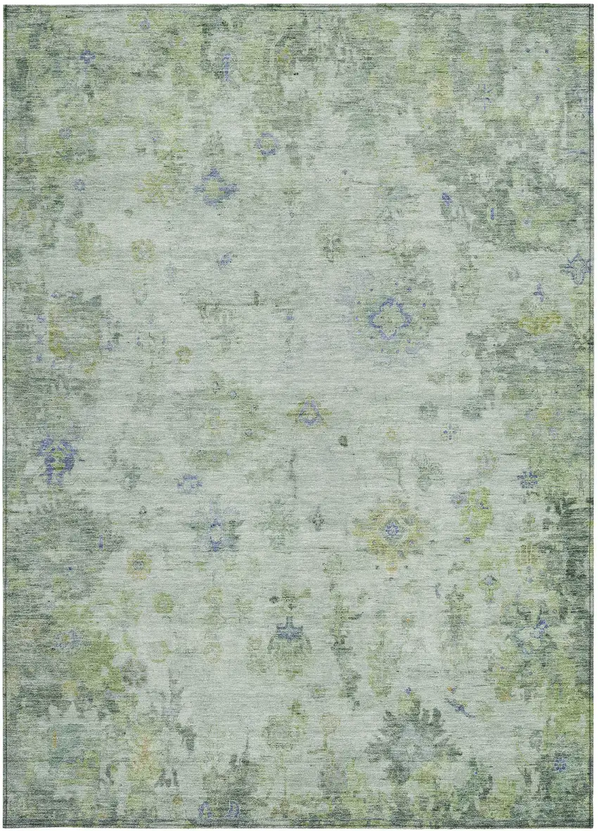 Artichoke Green And Blue Floral Washable Indoor Outdoor Area Rug Photo 5