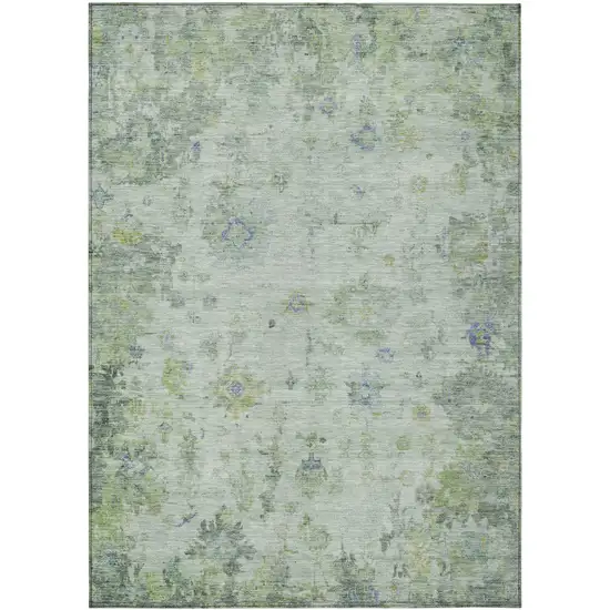 Artichoke Green And Blue Floral Washable Indoor Outdoor Area Rug Photo 2