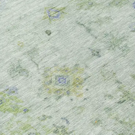 Artichoke Green And Blue Floral Washable Indoor Outdoor Area Rug Photo 7