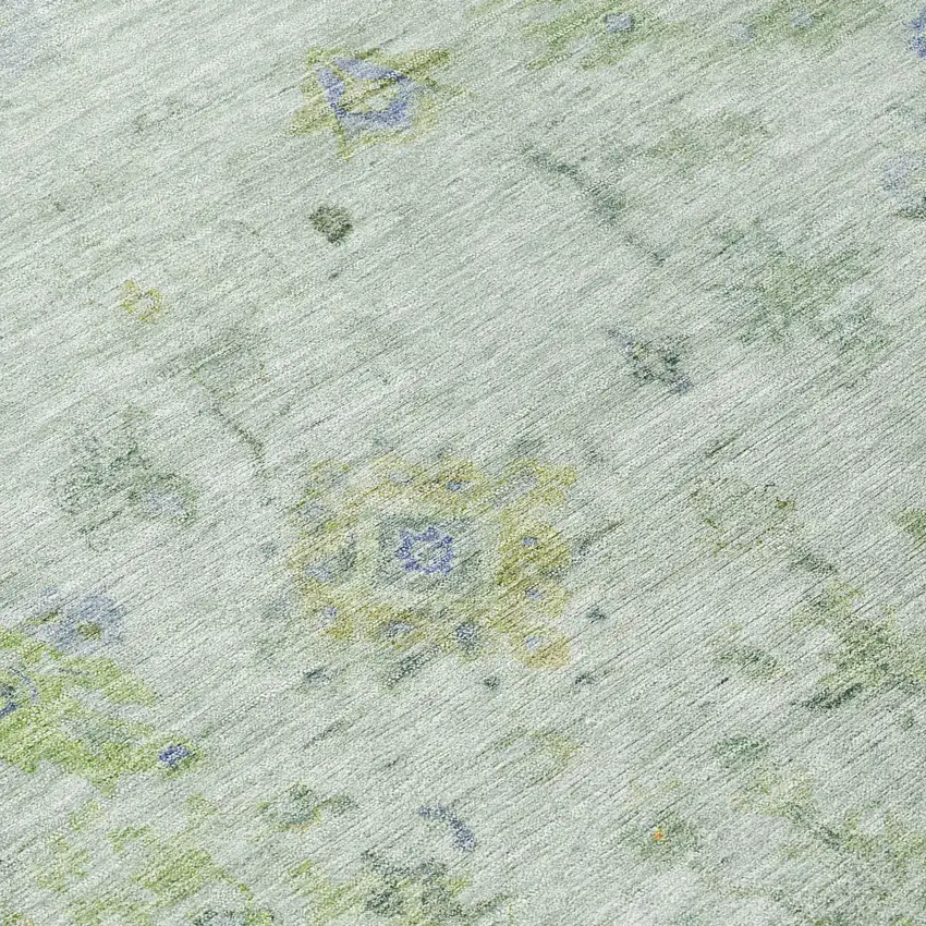 Artichoke Green And Blue Floral Washable Indoor Outdoor Area Rug Photo 7