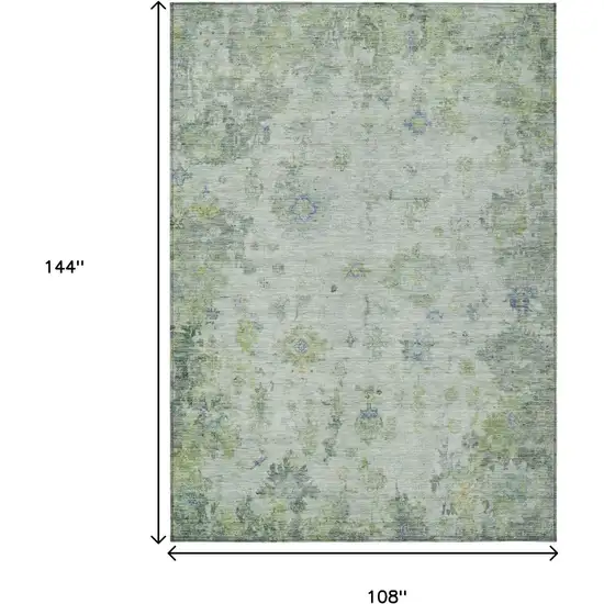 Artichoke Green And Blue Floral Washable Indoor Outdoor Area Rug Photo 3
