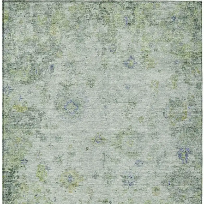 Artichoke Green And Blue Floral Washable Indoor Outdoor Area Rug Photo 4