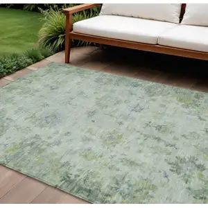 Photo of Artichoke Green And Blue Floral Washable Indoor Outdoor Area Rug