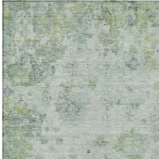 Artichoke Green And Blue Floral Washable Indoor Outdoor Area Rug Photo 7