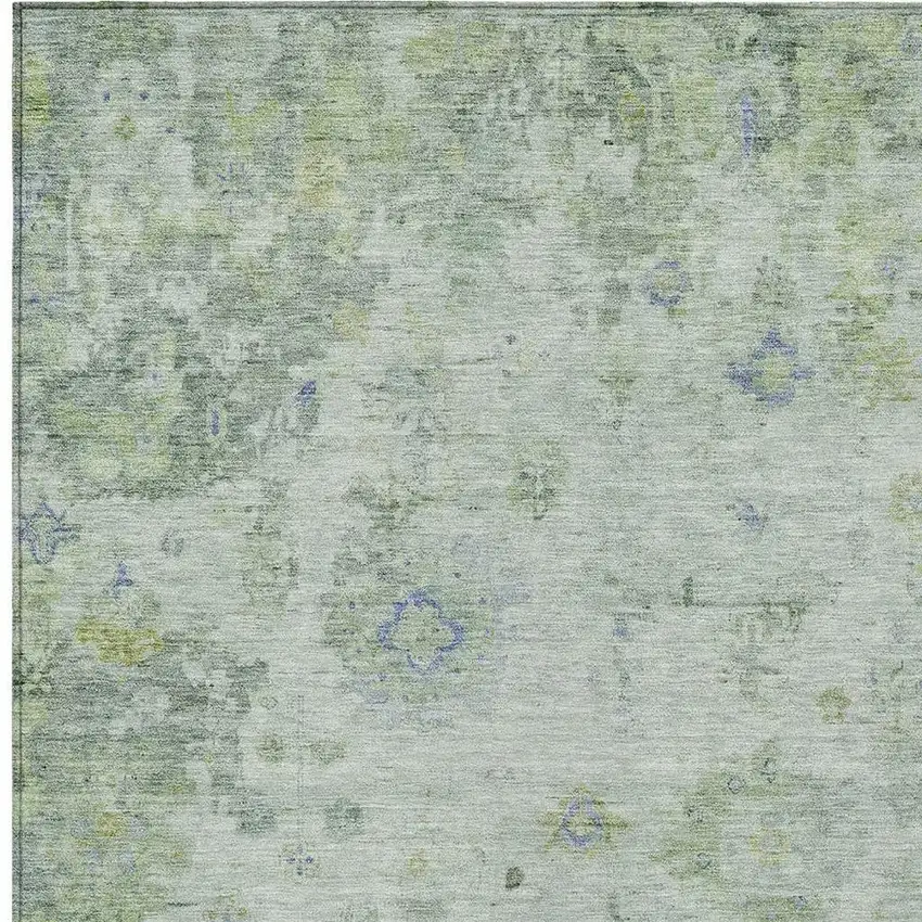 Artichoke Green And Blue Floral Washable Indoor Outdoor Area Rug Photo 7