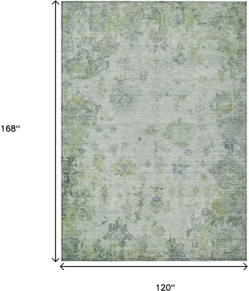 Artichoke Green And Blue Floral Washable Indoor Outdoor Area Rug Photo 3