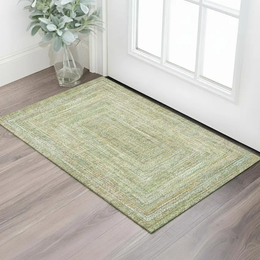 Artichoke Green And Blue Geometric Washable Area Rug With UV Protection Photo 2