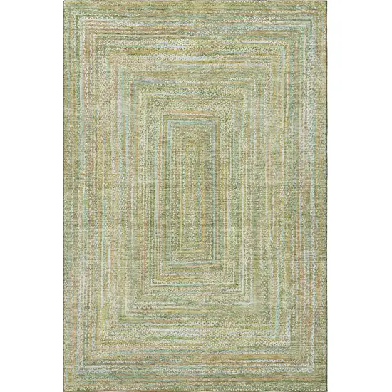 Artichoke Green And Blue Geometric Washable Area Rug With UV Protection Photo 3