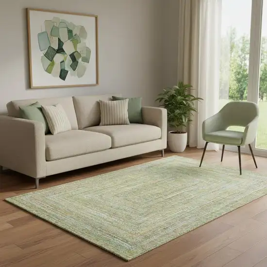 Artichoke Green And Blue Geometric Washable Area Rug With UV Protection Photo 2