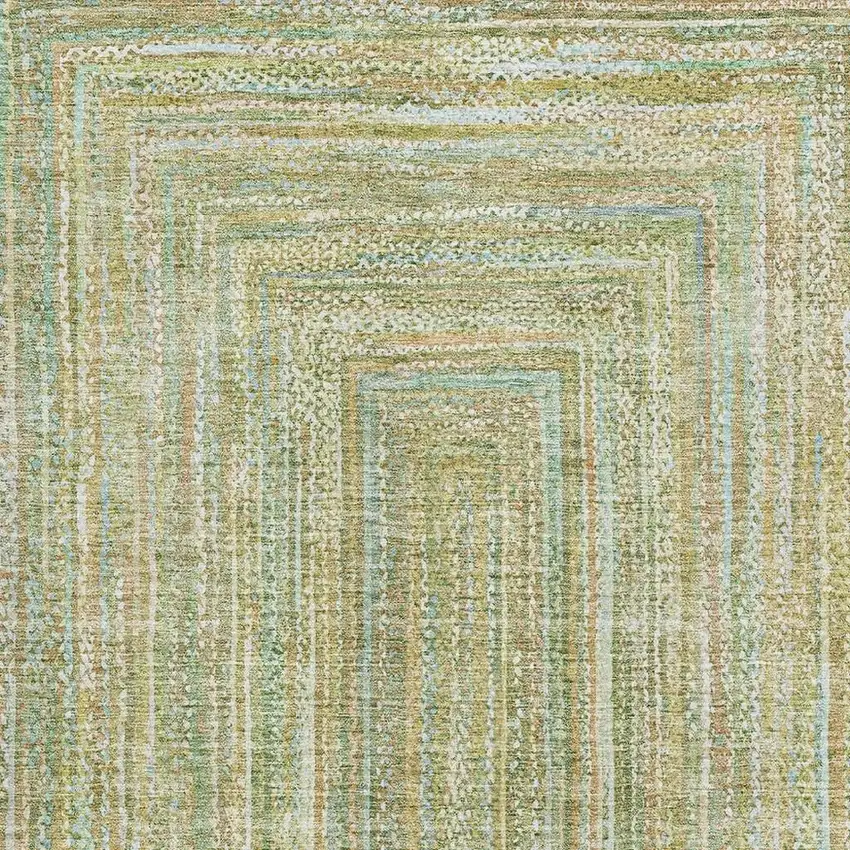 Artichoke Green And Blue Geometric Washable Area Rug With UV Protection Photo 2
