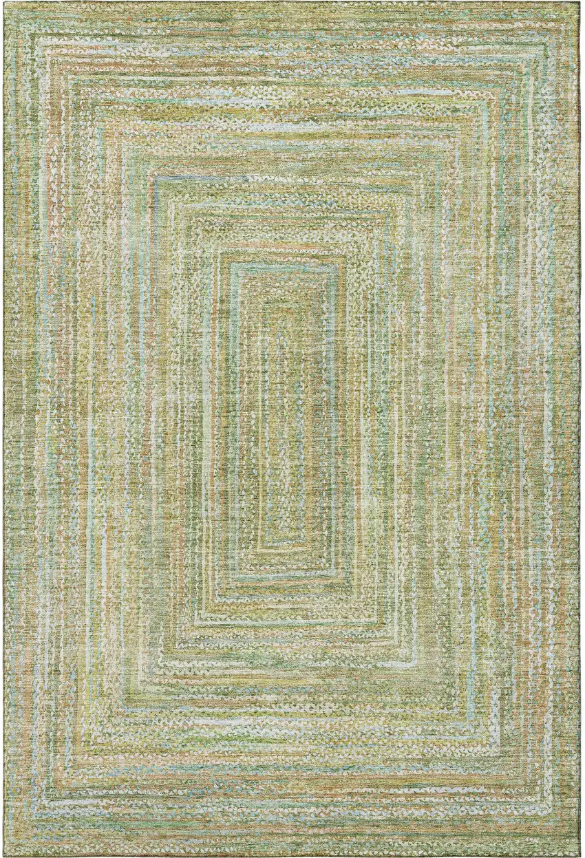 Artichoke Green And Blue Geometric Washable Area Rug With UV Protection Photo 3