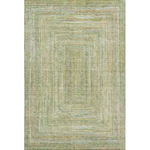 Photo of Artichoke Green And Blue Geometric Washable Area Rug With UV Protection