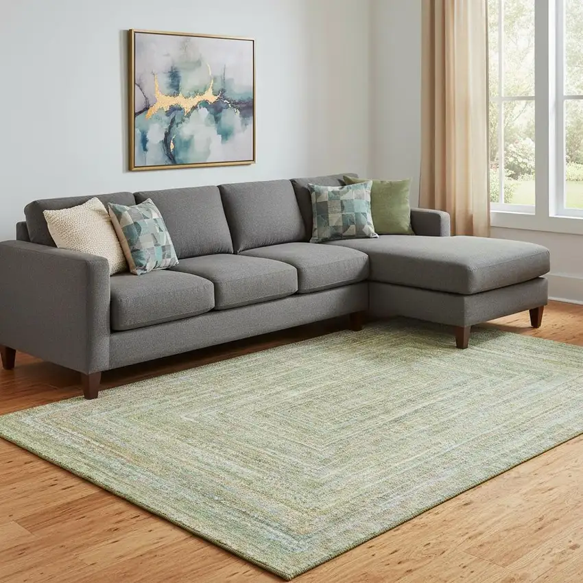 Artichoke Green And Blue Geometric Washable Area Rug With UV Protection Photo 2