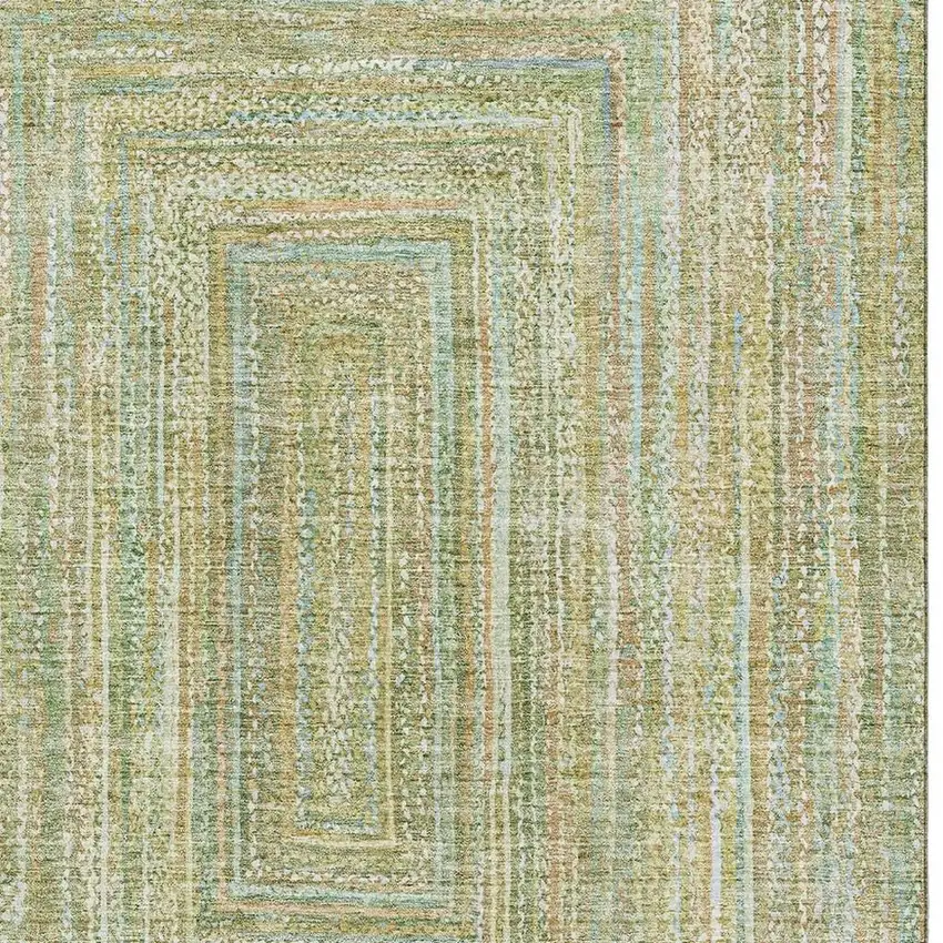 Artichoke Green And Blue Geometric Washable Area Rug With UV Protection Photo 2