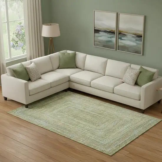 Artichoke Green And Blue Geometric Washable Area Rug With UV Protection Photo 2