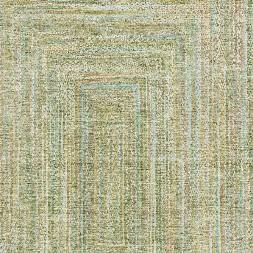 Artichoke Green And Blue Geometric Washable Area Rug With UV Protection Photo 2