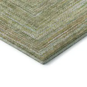 Photo of Artichoke Green And Blue Geometric Washable Area Rug With UV Protection