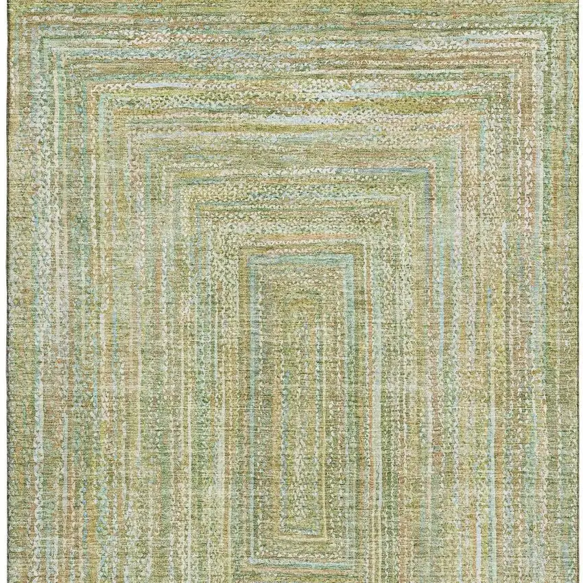 Artichoke Green And Blue Geometric Washable Area Rug With UV Protection Photo 3