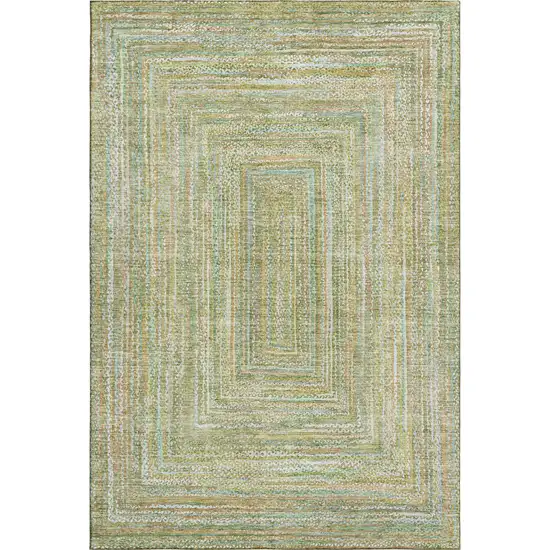 Artichoke Green And Blue Geometric Washable Area Rug With UV Protection Photo 1