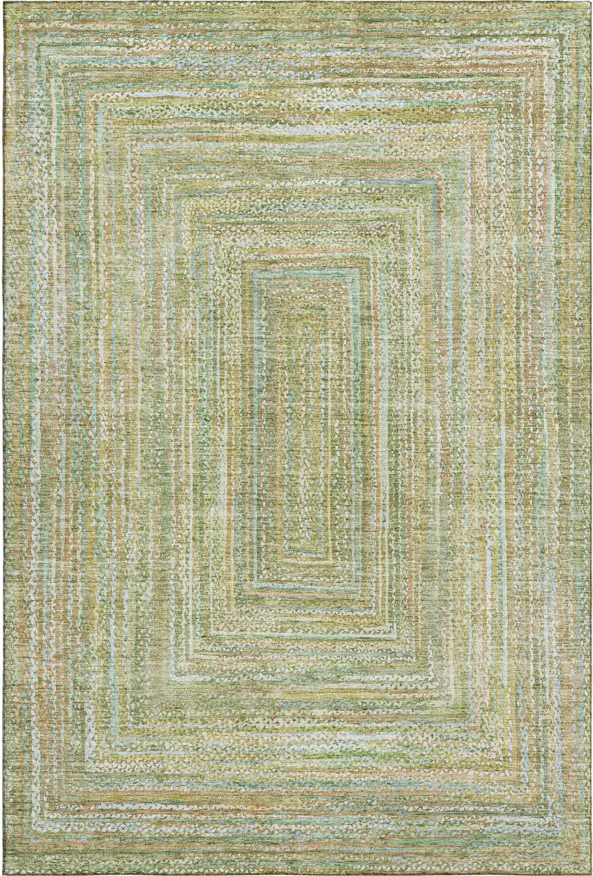 Artichoke Green And Blue Geometric Washable Area Rug With UV Protection Photo 1