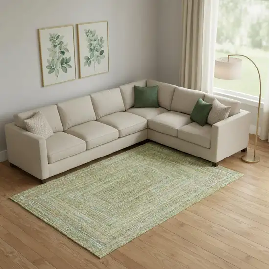 Artichoke Green And Blue Geometric Washable Area Rug With UV Protection Photo 2