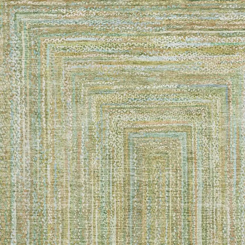 Artichoke Green And Blue Geometric Washable Area Rug With UV Protection Photo 2