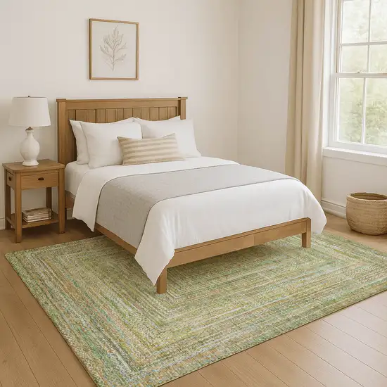 Artichoke Green And Blue Geometric Washable Area Rug With UV Protection Photo 5