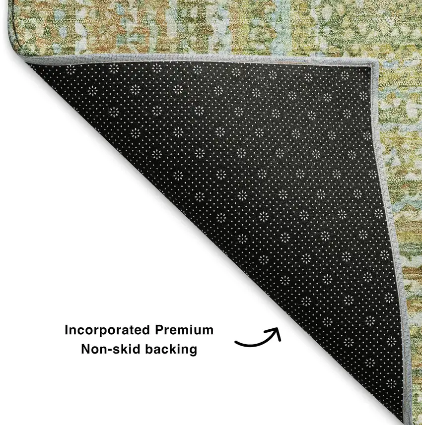 Artichoke Green And Blue Geometric Washable Area Rug With UV Protection Photo 6
