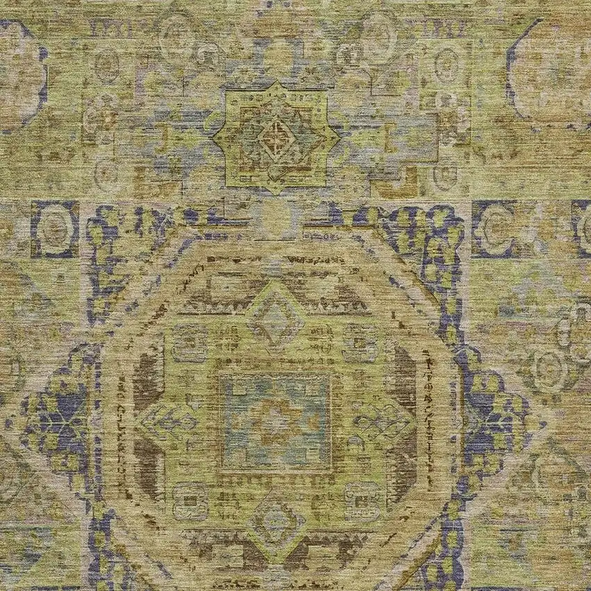 Artichoke Green And Blue Medallion Washable Indoor Outdoor Area Rug Photo 4