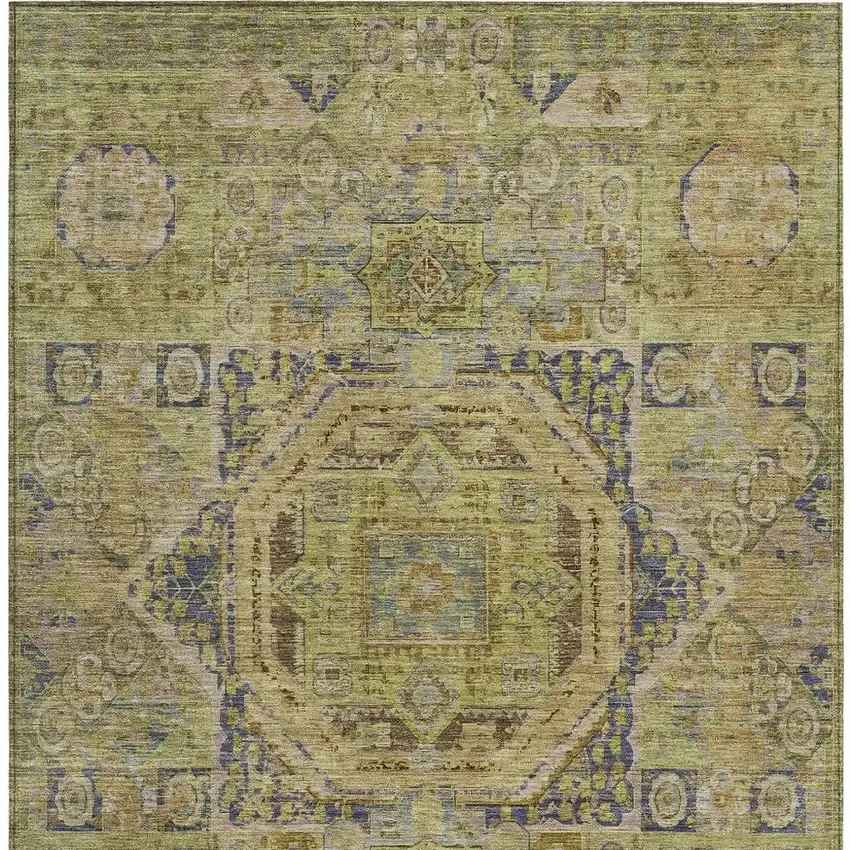 Artichoke Green And Blue Medallion Washable Indoor Outdoor Area Rug Photo 4