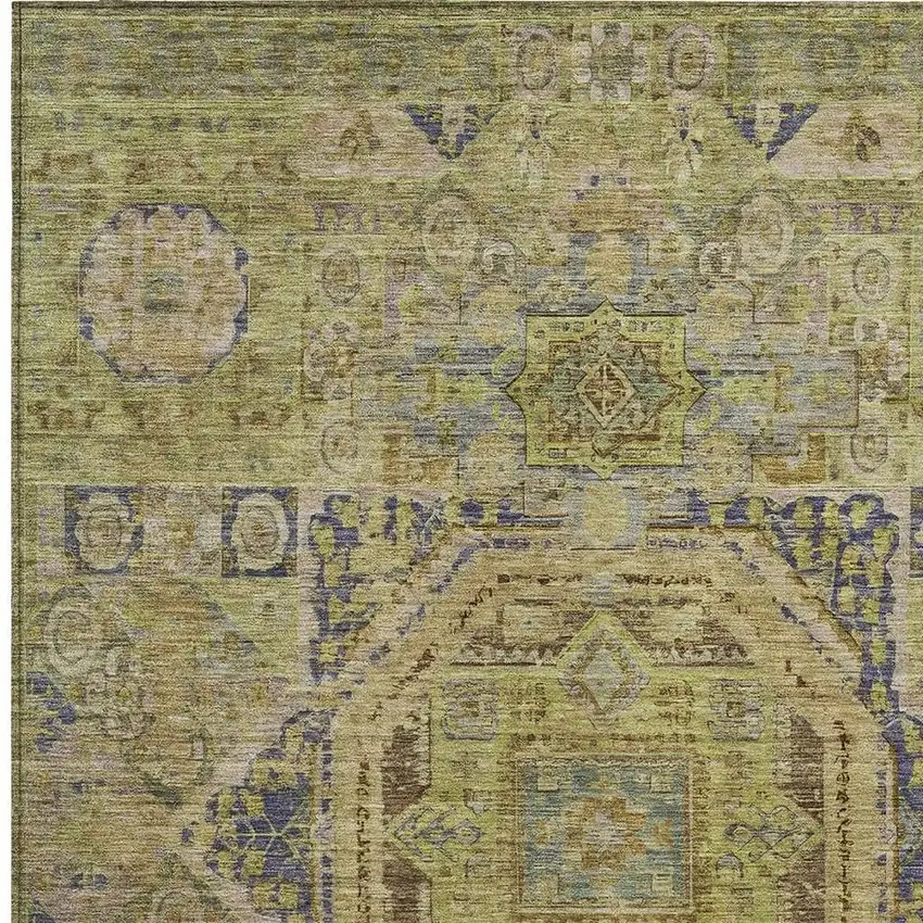 Artichoke Green And Blue Medallion Washable Indoor Outdoor Area Rug Photo 3