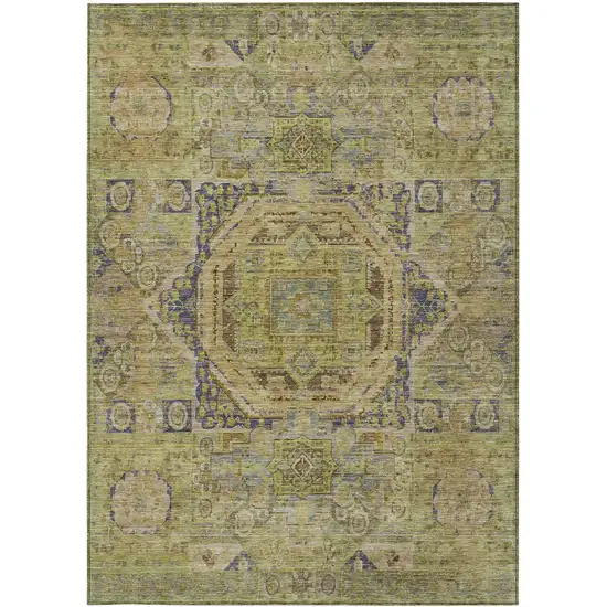 Artichoke Green And Blue Medallion Washable Indoor Outdoor Area Rug Photo 4