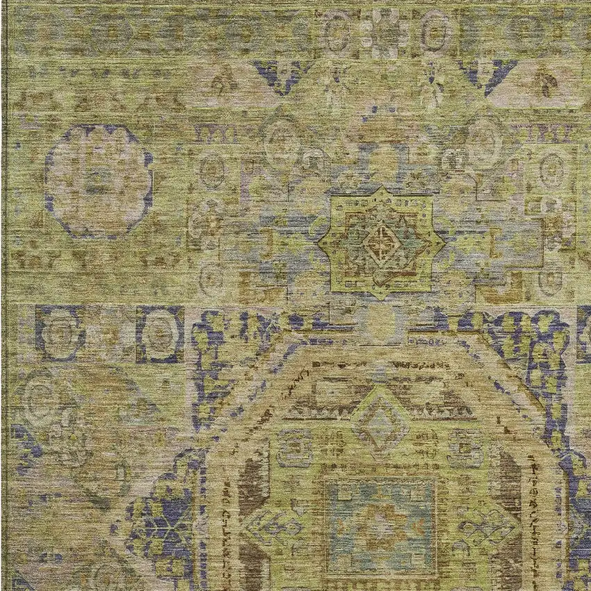 Artichoke Green And Blue Medallion Washable Indoor Outdoor Area Rug Photo 9
