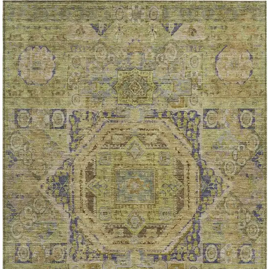 Artichoke Green And Blue Medallion Washable Indoor Outdoor Area Rug Photo 6
