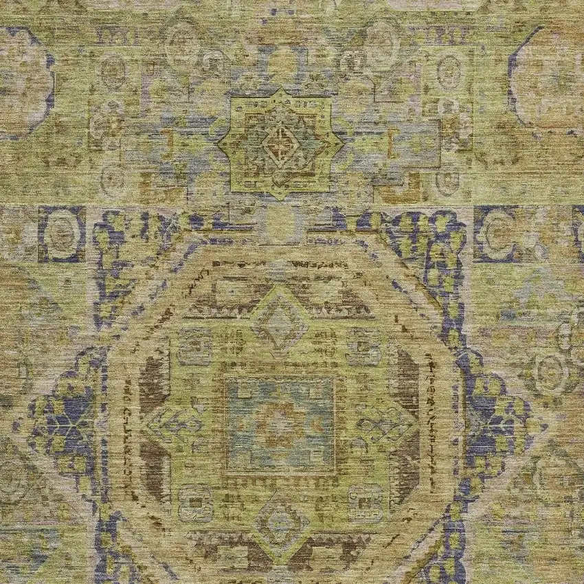Artichoke Green And Blue Medallion Washable Indoor Outdoor Area Rug Photo 3