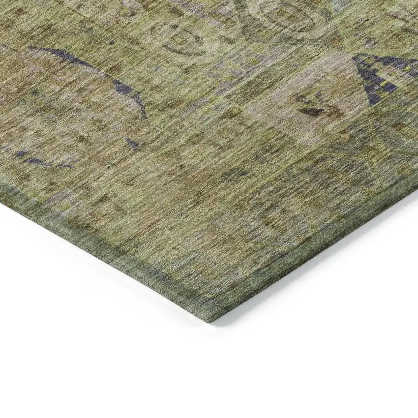 Artichoke Green And Blue Medallion Washable Indoor Outdoor Area Rug Photo 7