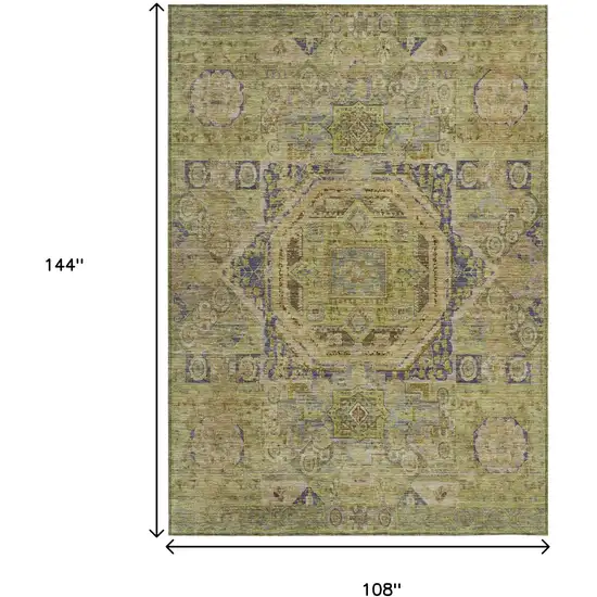Artichoke Green And Blue Medallion Washable Indoor Outdoor Area Rug Photo 9