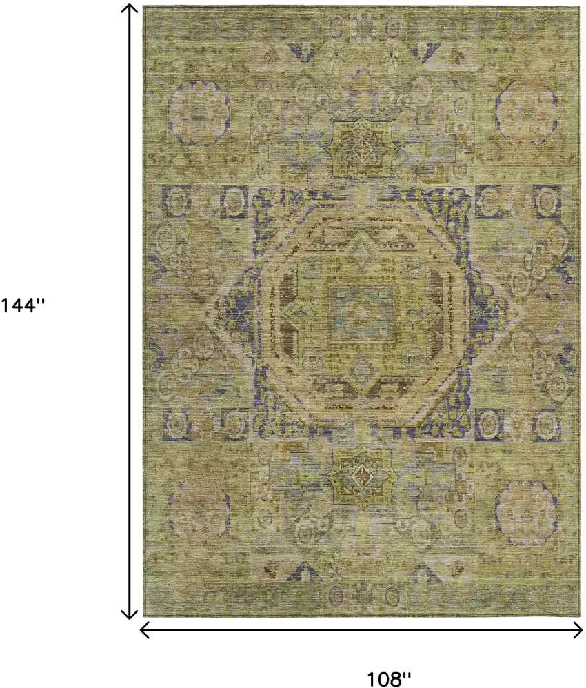 Artichoke Green And Blue Medallion Washable Indoor Outdoor Area Rug Photo 9