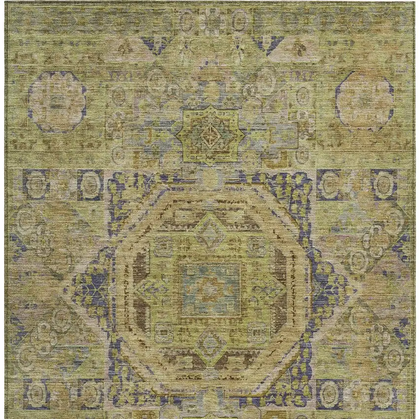 Artichoke Green And Blue Medallion Washable Indoor Outdoor Area Rug Photo 8