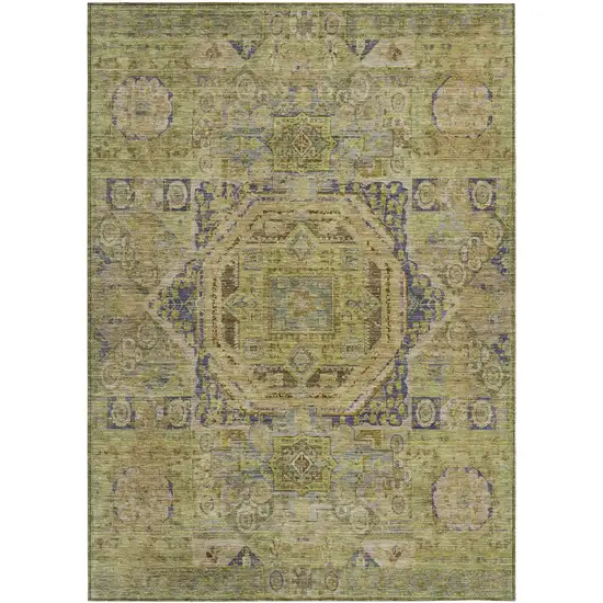Artichoke Green And Blue Medallion Washable Indoor Outdoor Area Rug Photo 1