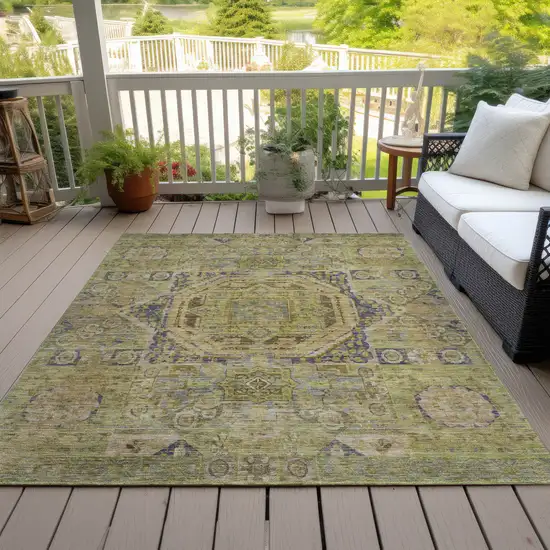 Artichoke Green And Blue Medallion Washable Indoor Outdoor Area Rug Photo 9