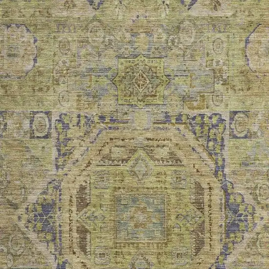 Artichoke Green And Blue Oriental Washable Area Rug With UV Protection Photo 2
